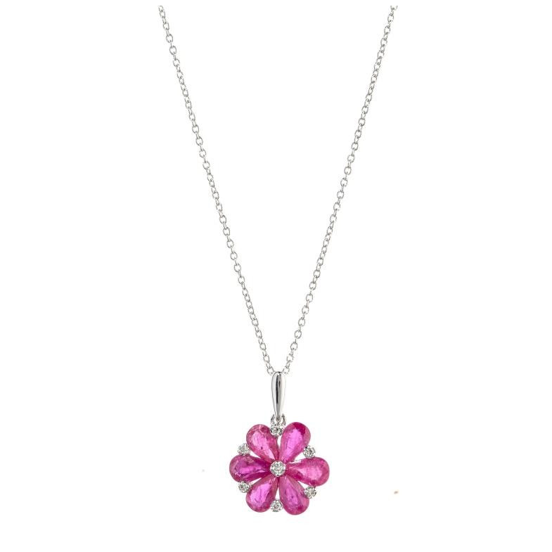 Colgante Oro Rubí Flor - Pendentifs de pierre rouges