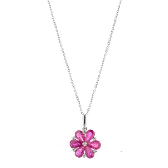 Colgante Oro Rubí Flor - Colgantes de Piedras Roja