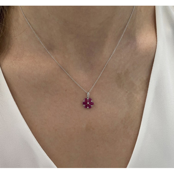 Colgante Oro Rubí Flor - Colgantes de Piedras Roja