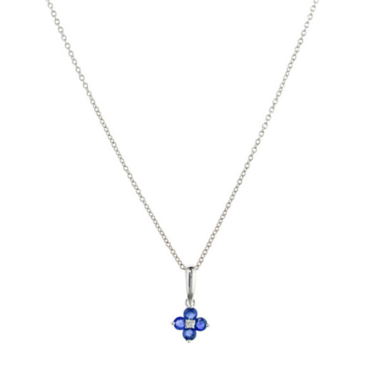 Colgante Flor  Zafiros Y Diamante - Colgantes de Piedras Azul