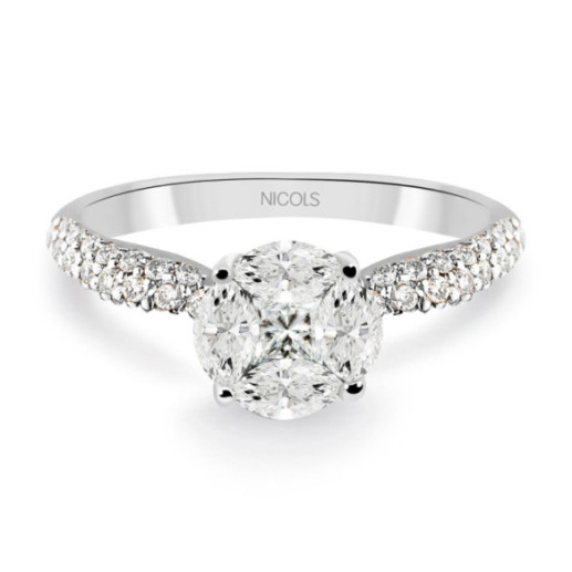 Anillo Solitario Gardenia 1.10 Oro Blanco - Anillos de Compromiso Rosetón