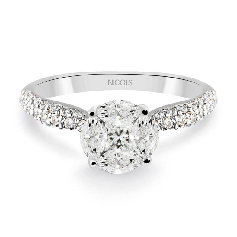 Anillo Solitario Gardenia 1.10 Oro Blanco - Anillos de Compromiso Rosetón