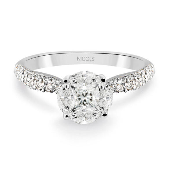 Anillo Solitario Gardenia 1.10 Oro Blanco - Anillos de Compromiso Rosetón