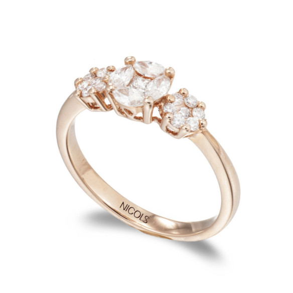 Anello con diamante classico a rosetta con diamanti - Brillante