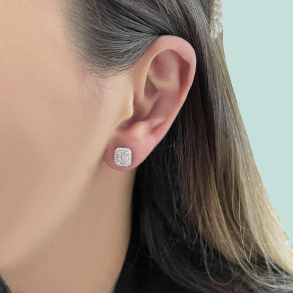 Pendientes Diamantes Dormilonas Square - Pendientes de Novia