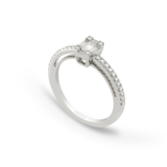 Anillo Diamantes Minerva 0.40 Oro Blanco - Talla Baguette