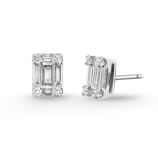 Brincos de Diamante Minerva 0.65 Dormilonas Quadrados - Brincos de noiva