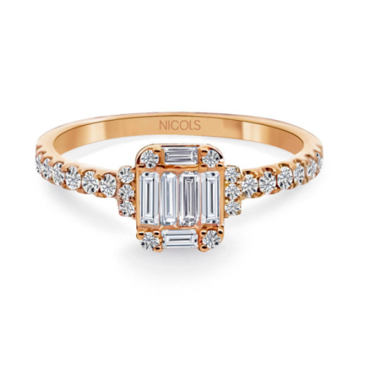 Diamond Ring ELECTRA 0.58 Rose Gold - Carving baguette