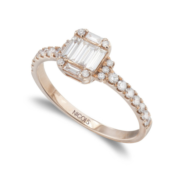 Diamond Ring ELECTRA 0.58 Rose Gold - Carving baguette