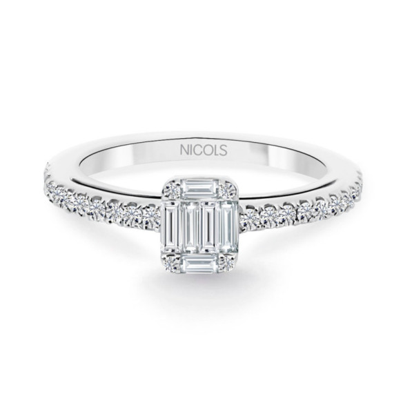 Anillo Diamantes Minerva 0.45 Oro Blanco - Sculpture baguette