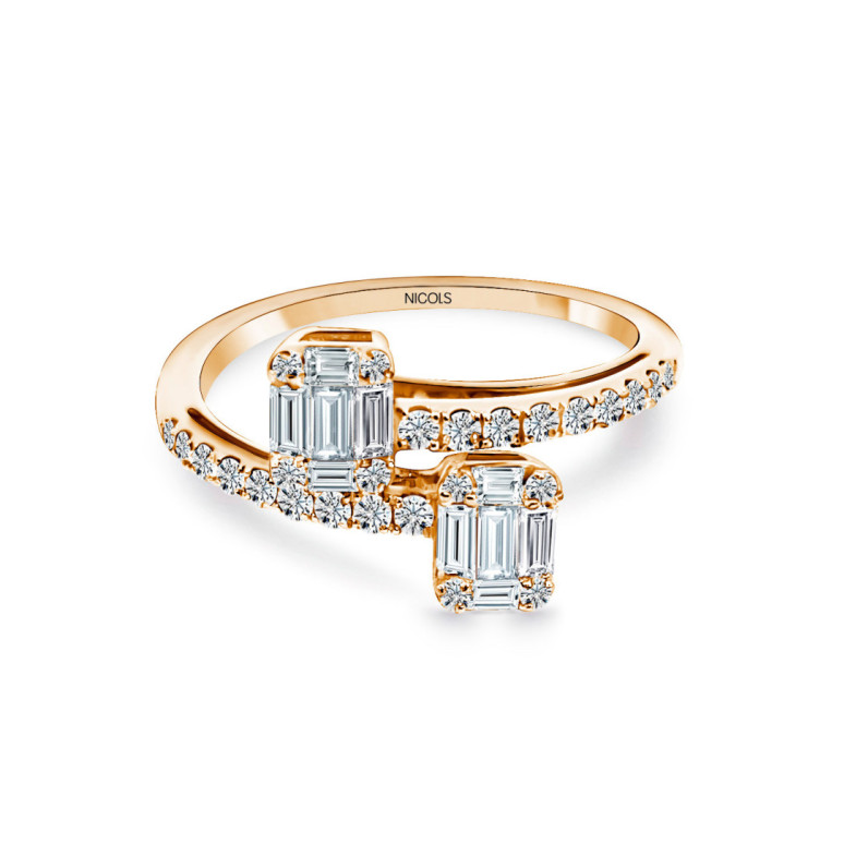 Anillo Diamantes Electra 0.85 Tu Y Yo Oro Rosa - Talla Baguette