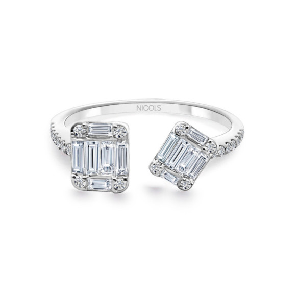 Anillo Diamantes Electra 0.65 Tu Y Yo Oro Blanco - Talla Baguette
