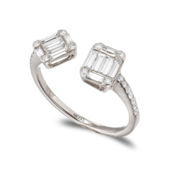 Anillo Diamantes Electra 0.65 Tu Y Yo Oro Blanco - Talla Baguette