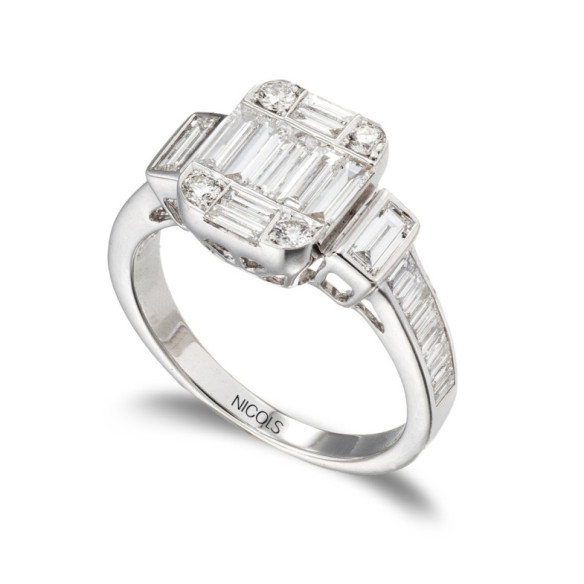 Anillo Diamantes Aniversario Wedding Band - Sculpture baguette