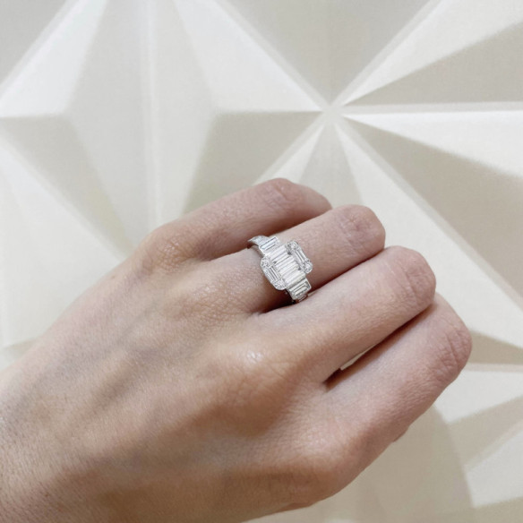 Anillo Diamantes Aniversario Wedding Band - Talla Baguette