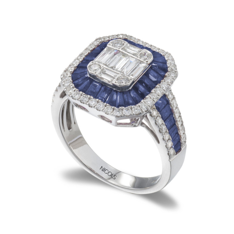 Anillo Diamantes Zafiros Sello Square - Anillos de Zafiro