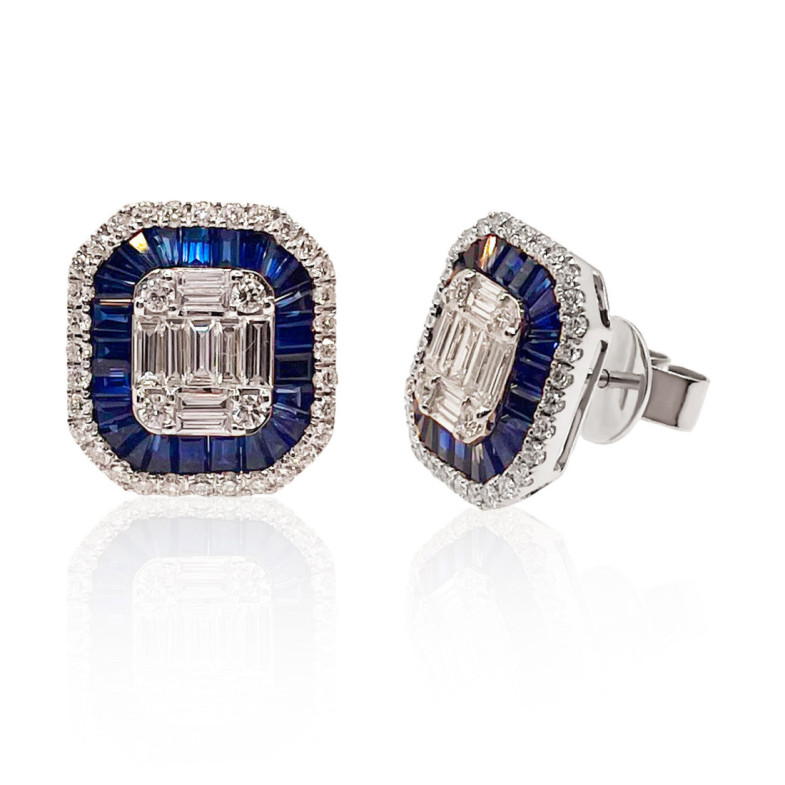 Square Seal Diamond Sapphires Earrings - High jewelry