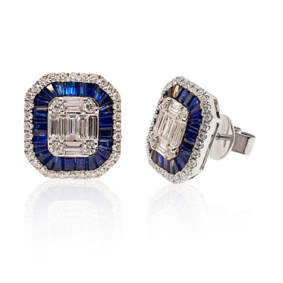 Square Seal Diamond Sapphires Earrings - High jewelry