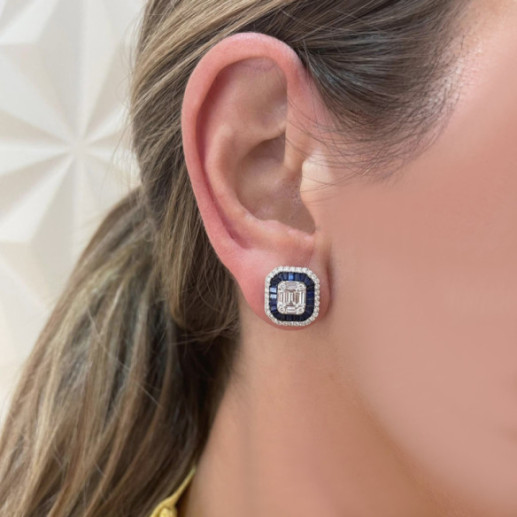 Pendientes Diamantes Zafiros Sello Square - Alta Joyería 2
