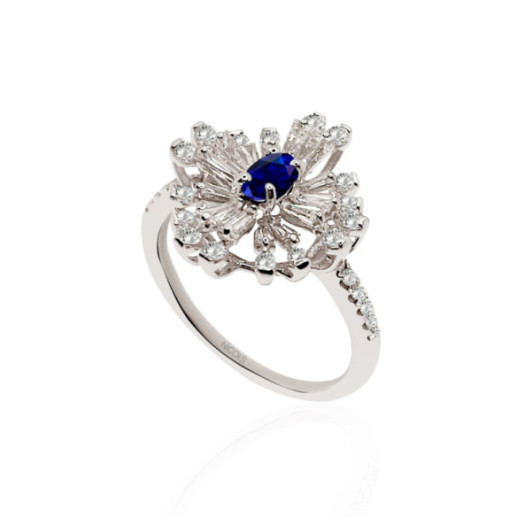 Anillo Diamantes y Zafiro Copo de Nieve - Anéis de safira