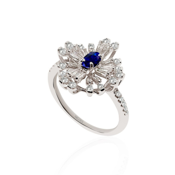 Anillo Diamantes y Zafiro Copo de Nieve - Anillos de Zafiro