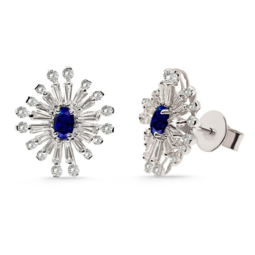 Pendientes Diamantes y Zafiro Copo de Nieve - Brincos de safira