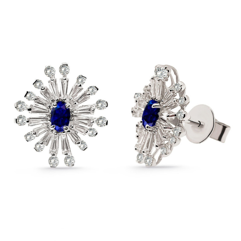 Pendientes Diamantes y Zafiro Copo de Nieve - Pendientes de Zafiro