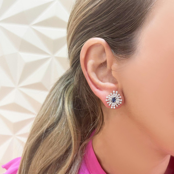 Pendientes Diamantes y Zafiro Copo de Nieve - Pendientes de Zafiro