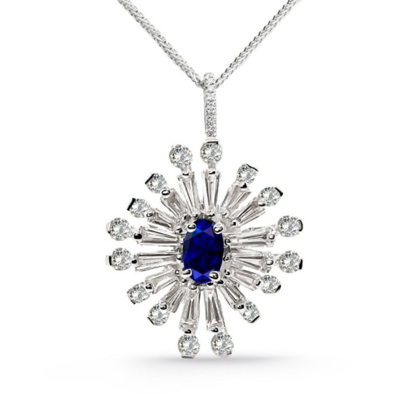 Colgante Diamantes y Zafiro Copo de Nieve - Colgantes de Piedras Azul