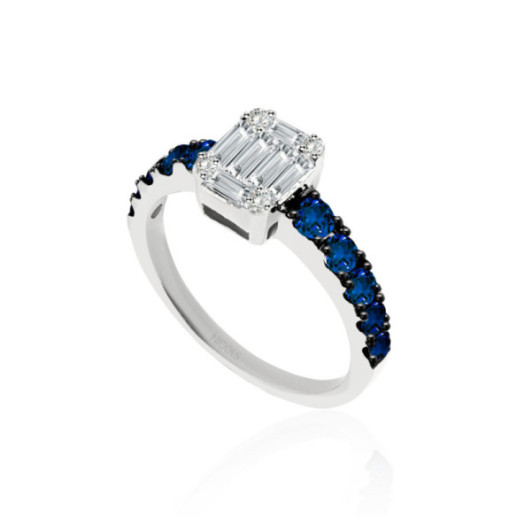 Anillo Diamantes Electra 0.44 Oro Blanco y Zafiro Azul - Bagues de fiançailles bleues
