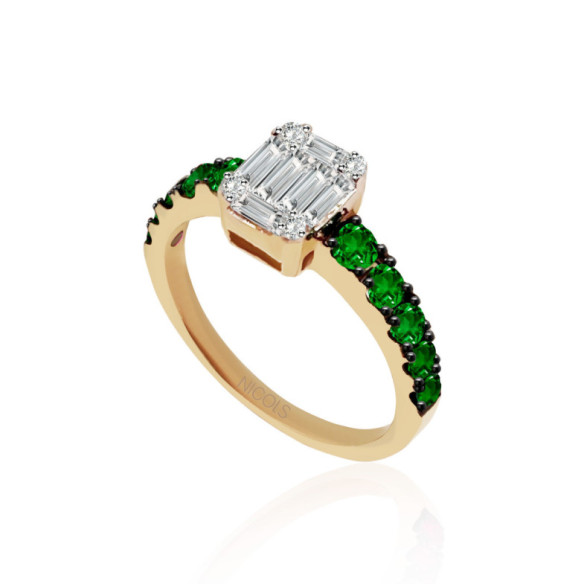 Anillo Diamantes Electra 0.44 Oro Amarillo y Esmeralda - Anéis de noivado verde