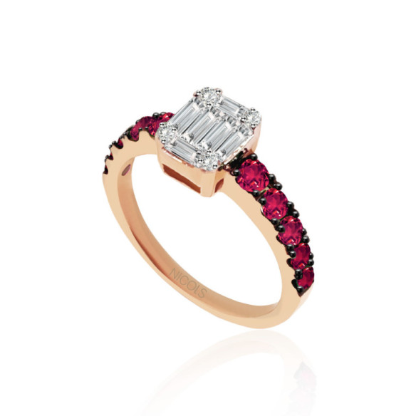 Anillo Diamantes Electra 0.44 Oro Rosa y Rubí - Anelli di fidanzamento rosso
