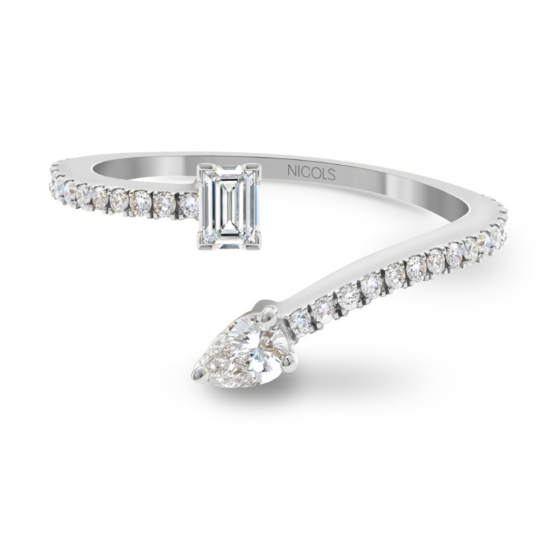 Anillo Diamantes Tu y yo Jasmine Oro Blanco - Talla Esmeralda