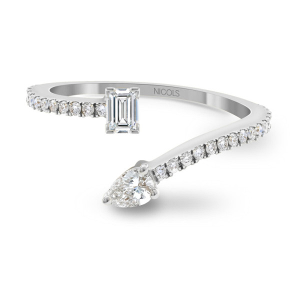 Anillo Diamantes Tu y yo Jasmine Oro Blanco - Talla Esmeralda