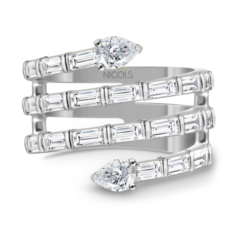 Anillo Diamantes Jasmine Snake Oro Blanco - Schnitzen von Baguette