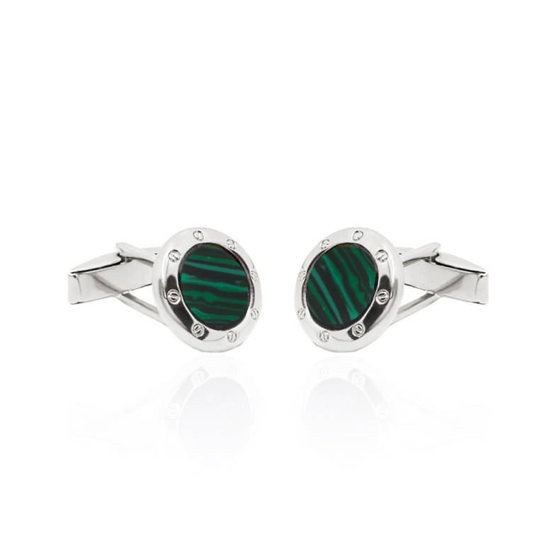 Gemelos Malaquita Verde Plata Redondos - Gemelos de Boda
