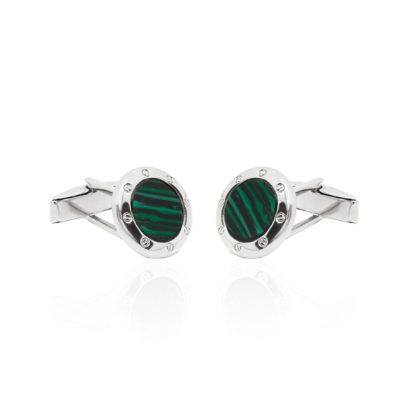 Gemelos Malaquita Verde Plata Redondos - Gemelos de Boda