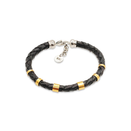 Pulsera Hombre Cuero Oro Plata Teseo 6mm - Pulseiras de homem