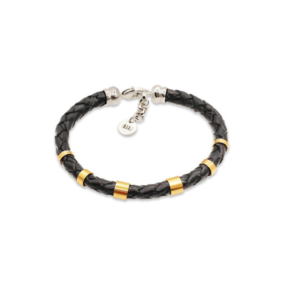 Pulsera Hombre Cuero Oro Plata Teseo 6mm - Pulseras de Hombre
