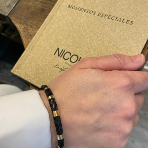 Pulsera Hombre Cuero Oro Plata Teseo 6mm - Pulseras de Hombre 2
