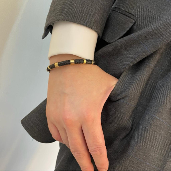 Pulsera Hombre Cuero Oro Plata Teseo 6mm - Pulseras de Hombre