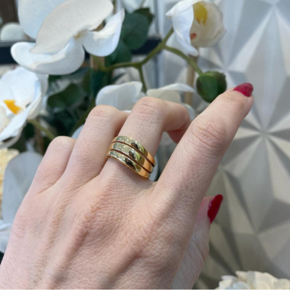 Gold Ring Elegance Three Flat Bands - Golden rings without stones