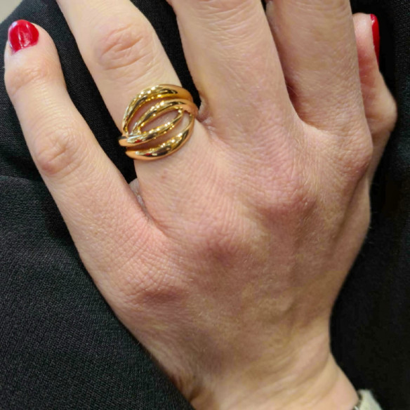 Ring Skulptur Gold Sie und ich Doppelband Gelbgold - Goldene Ringe ohne Steine