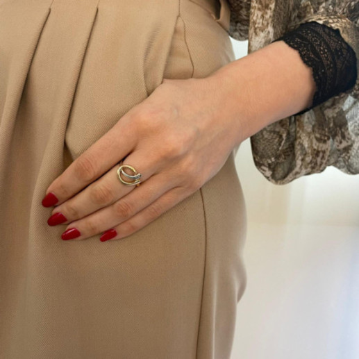 Anillo Oro Escultural Fina Onda Latigo Concava Oro Rosa y Blanco - Anillos de Oro Sin Piedras 2