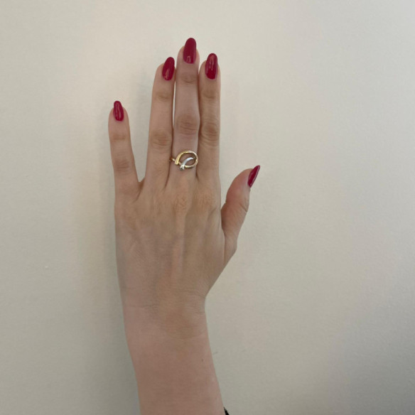 Anillo Oro Escultural Fina Onda Latigo Concava Oro Rosa y Blanco - Anillos de Oro Sin Piedras