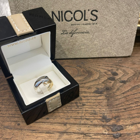 Anillo Oro Elegancia Tu y Yo Plana Bicolor - Goldene Ringe ohne Steine