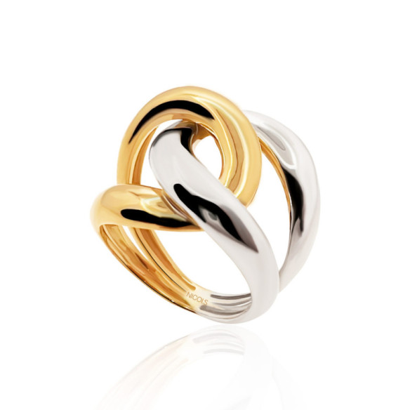 Anillo Oro Escultural Doble Banda Nudo Oro Amarillo y Blanco - LES ANNEAUX