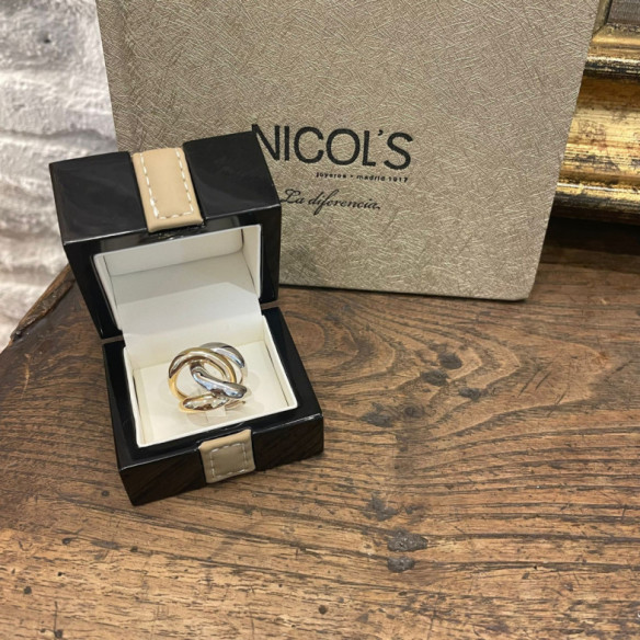 Anillo Oro Escultural Doble Banda Nudo Oro Amarillo y Blanco - ANILLOS