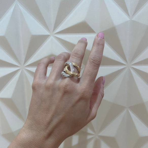 Ring Sculptural Gold Double Band Knot Yellow and White Gold - Rings