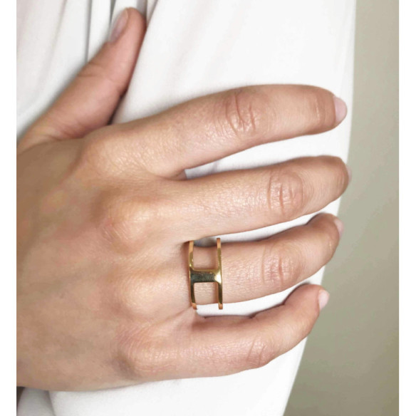 Gold ring BASIC THUMB DOUBLE GOLD BAR UNIDA - Golden rings without stones
